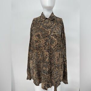 100% Silk Leopard Animal Print - Size Large Button-down Top - S.L.B. Bohemian